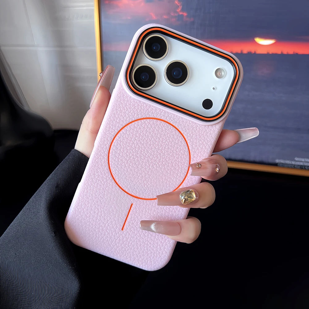 Luxury Leather MagSafe iPhone Case - Magnetic Shockproof Cover